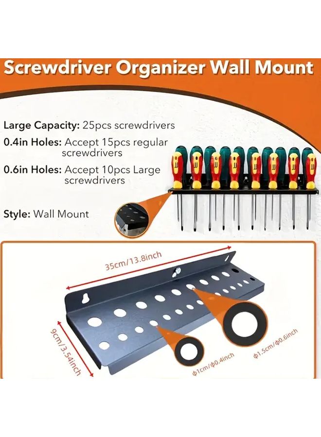 Black Heavy Duty Metal Tool Organizer Wall Mount Rack With Screwdriver Slots - Image 1