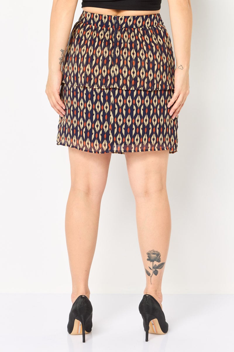 promod تنورة قصيرة مطبوعة بالكامل للنساء، متعددة الألوان - Image 3