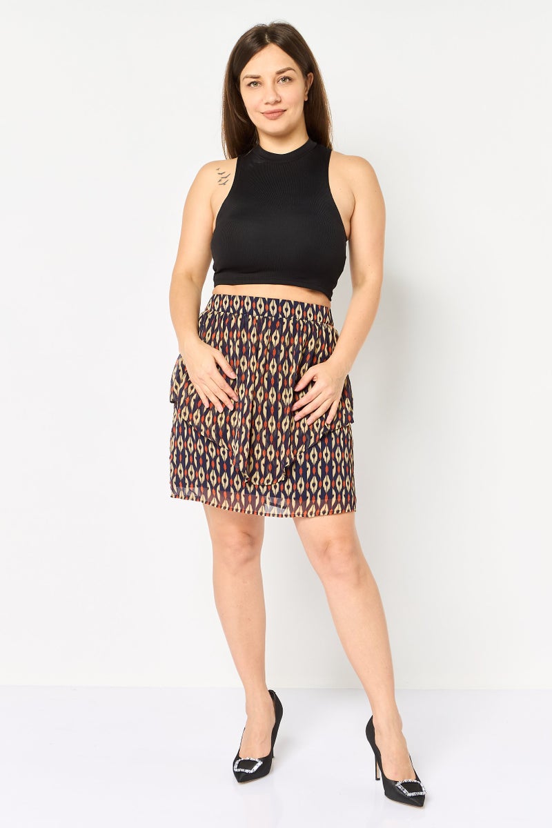 promod تنورة قصيرة مطبوعة بالكامل للنساء، متعددة الألوان - Image 4