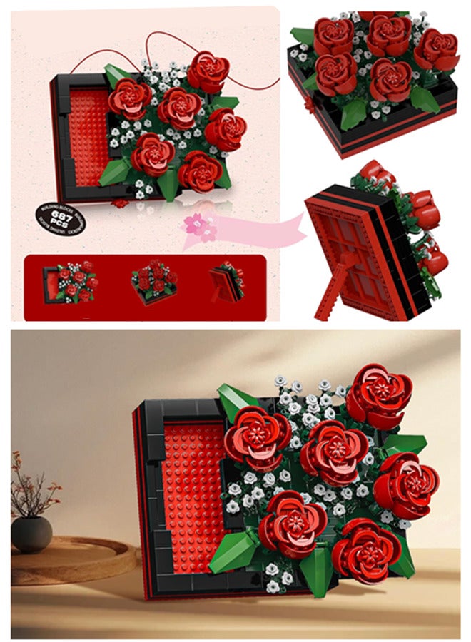 ورد ميني زهرة DIY مصنع كتل البناء للأطفال والكبار,ألعاب بناء الزهور - 687 مجموعة الزهور الزائفة الاصطناعية PCS,ديكور لعبة ديكور المكتب المنزلي,هدية فكرة كبيرة للبنات والفتيان - Image 1