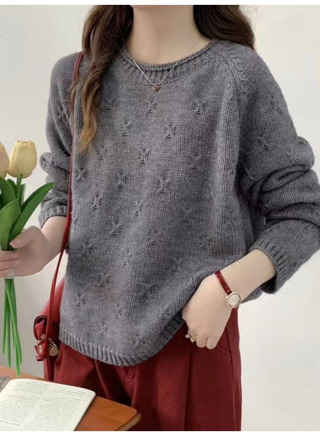 Leyuan Autumn Winter New Arrival High-end Embroidered Round Neck Thick Knitted Sweater Women's Lazy Fit Pullover - Image 3