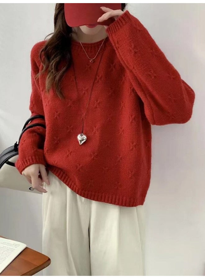 Leyuan Autumn Winter New Arrival High-end Embroidered Round Neck Thick Knitted Sweater Women's Lazy Fit Pullover - Image 4