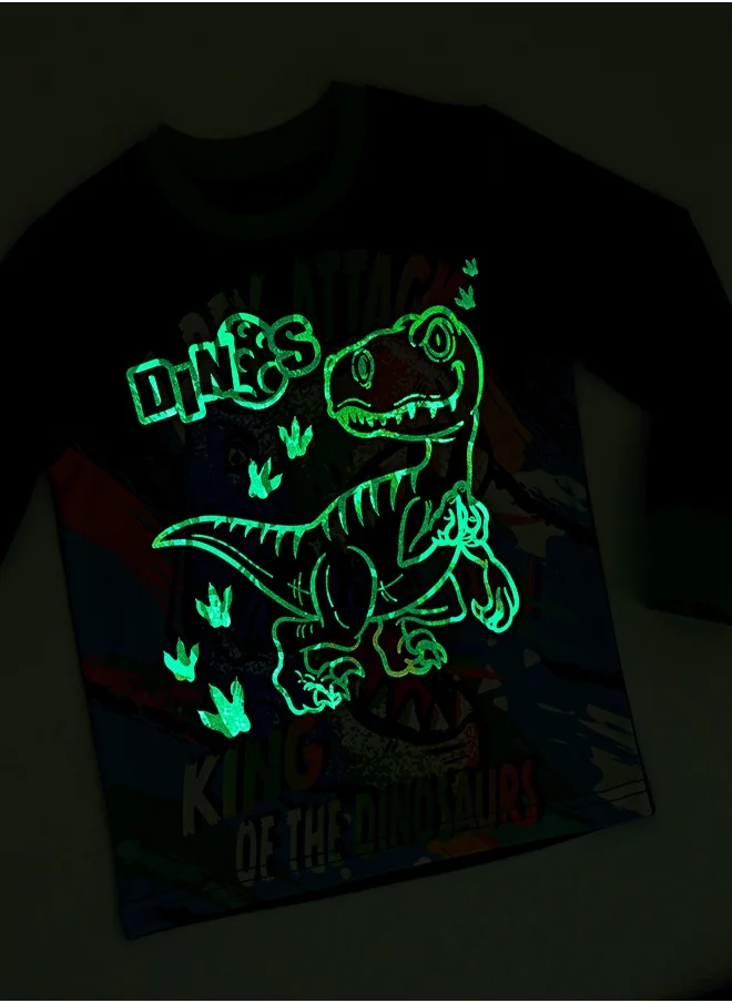 بيبي كلو T-Rex Attack Glow-in-the-Dark Cotton Pajama Set for Boys