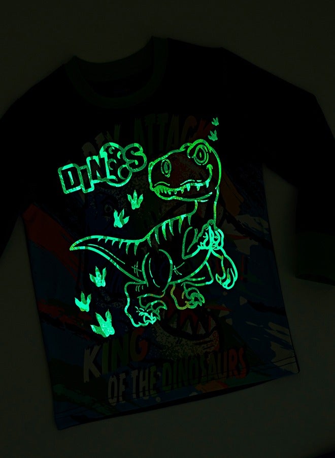 babyqlo T-Rex Attack Glow-in-the-Dark Cotton Pajama Set for Boys  - Image 2