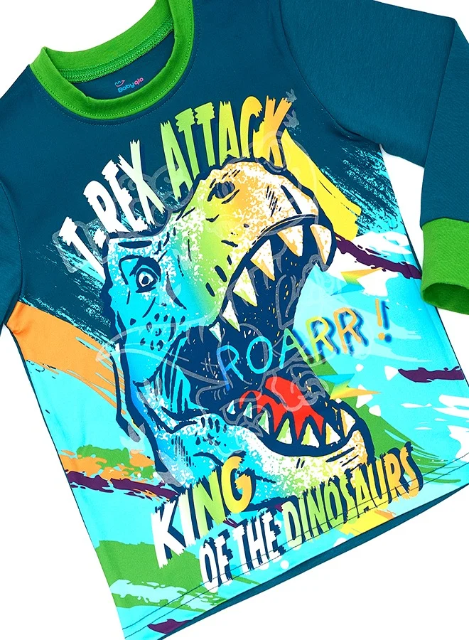 babyqlo T-Rex Attack Glow-in-the-Dark Cotton Pajama Set for Boys