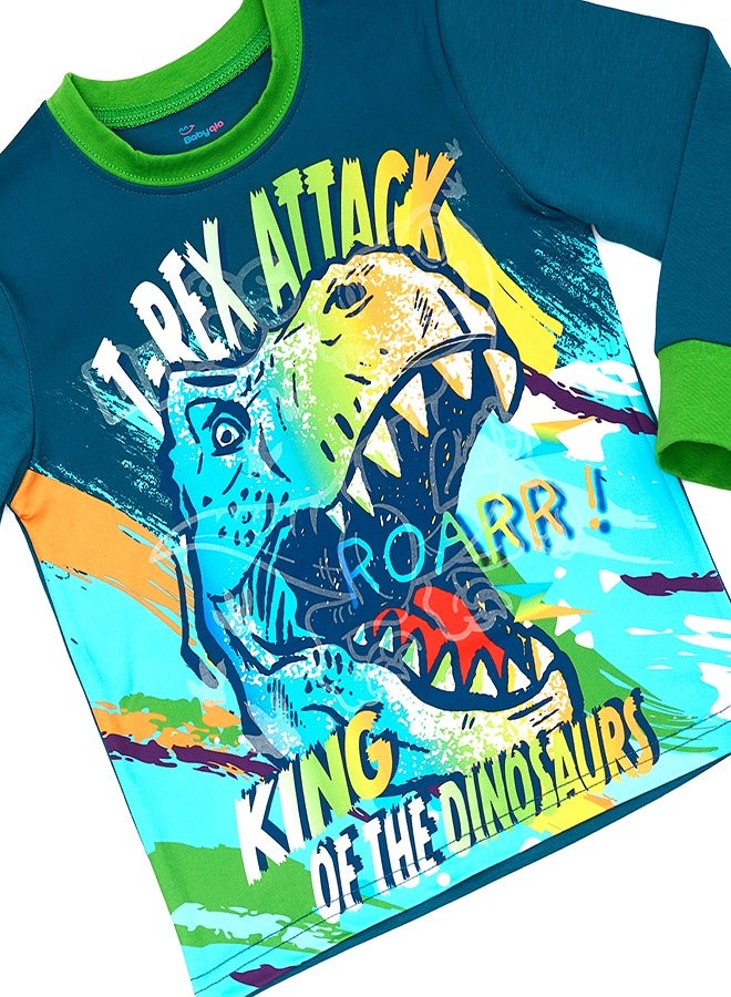 babyqlo T-Rex Attack Glow-in-the-Dark Cotton Pajama Set for Boys  - Image 4