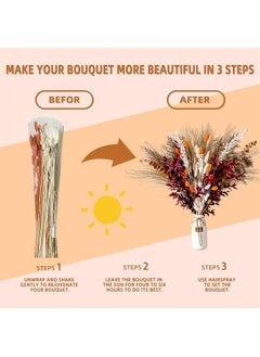 Excefore Natural Dried Pampas Grass, Boho Decor Fluffy White Pompous Grass Large Reed Bunny Tail Wheat Stalk Decorative Plumes Italian Ruscus Solidago Goldenrod Flower Bouquet  - Image 4