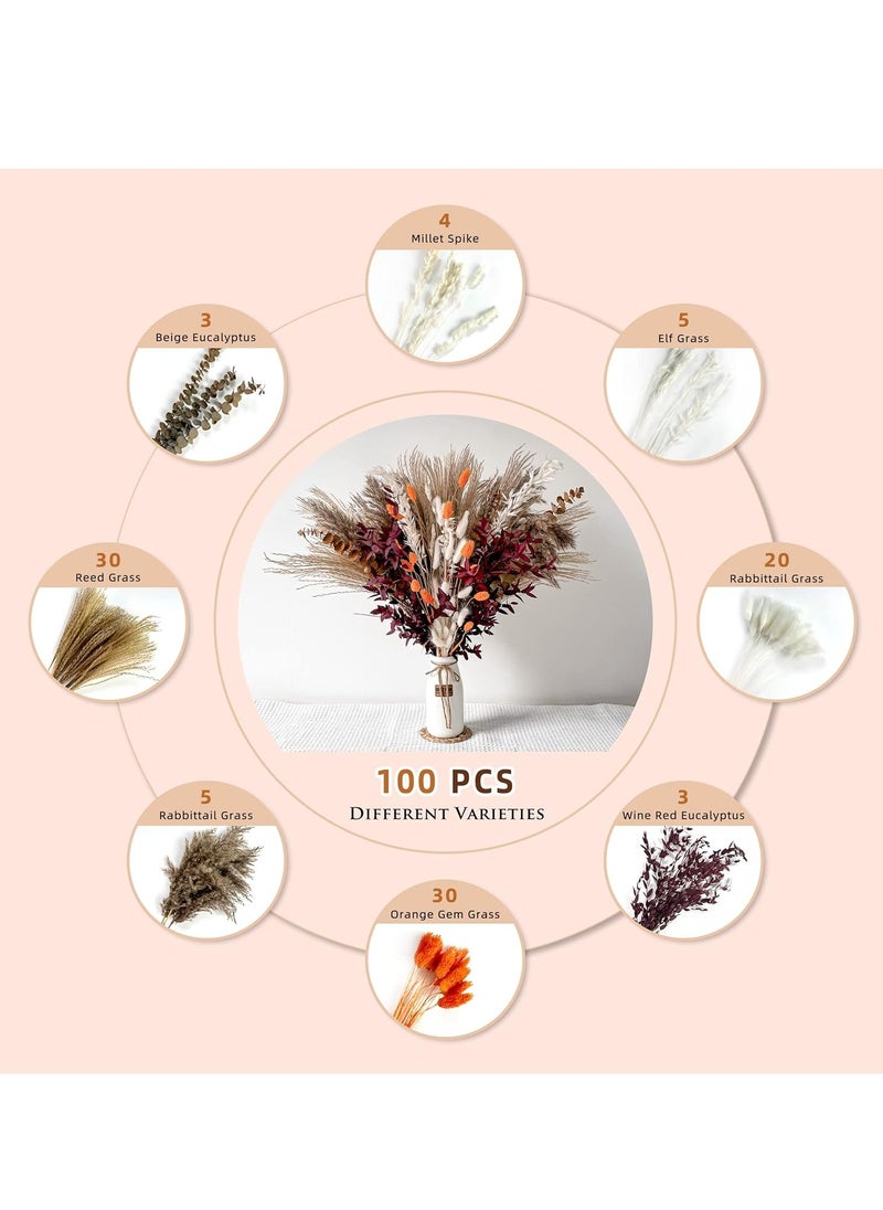 Excefore Natural Dried Pampas Grass, Boho Decor Fluffy White Pompous Grass Large Reed Bunny Tail Wheat Stalk Decorative Plumes Italian Ruscus Solidago Goldenrod Flower Bouquet  - Image 3