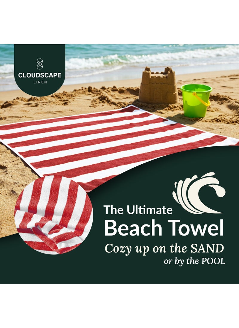 Cloud Scape Linen Cabana Stripe Beach Towel Set Pack of 2, Oversized Soft Cotton Towel, Perfect for Beach ,30x60, Red  - Image 2