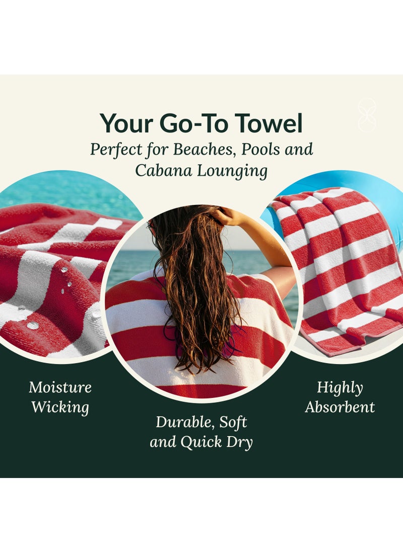Cloud Scape Linen Cabana Stripe Beach Towel Set Pack of 2, Oversized Soft Cotton Towel, Perfect for Beach ,30x60, Red  - Image 3