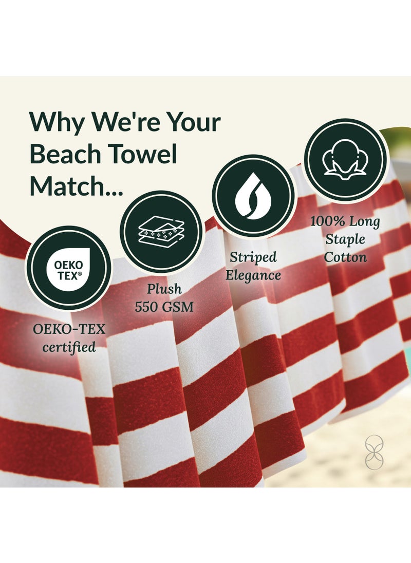 Cloud Scape Linen Cabana Stripe Beach Towel Set Pack of 2, Oversized Soft Cotton Towel, Perfect for Beach ,30x60, Red  - Image 4
