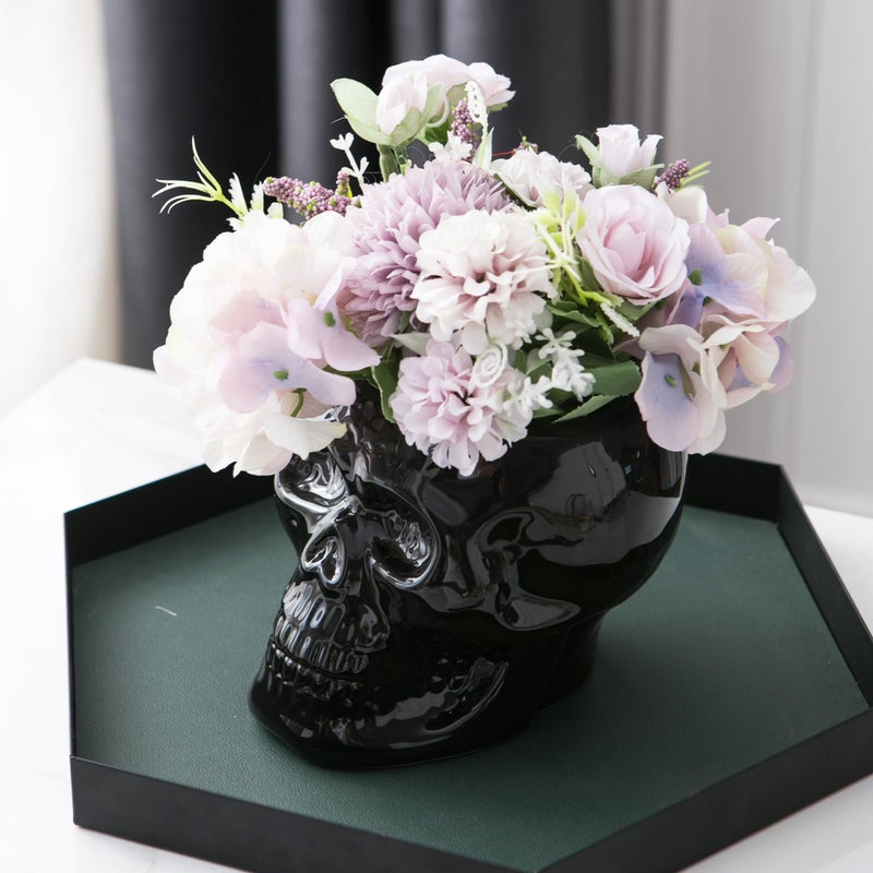 Tanvecle Skull Planter Pots, Skeleton Vase for Succulent, Flowers, Gothic Centerpiece for Table, Punk Home Decor and Accessories, Halloween and Day of The Dead Decorations - Black - Image 4