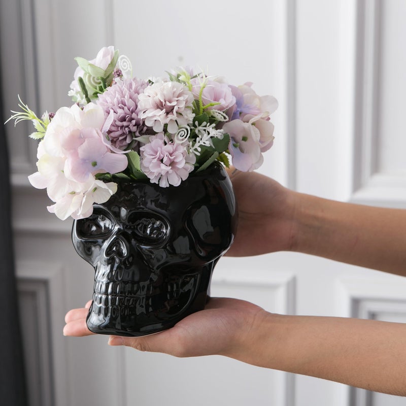 Tanvecle Skull Planter Pots, Skeleton Vase for Succulent, Flowers, Gothic Centerpiece for Table, Punk Home Decor and Accessories, Halloween and Day of The Dead Decorations - Black - Image 5