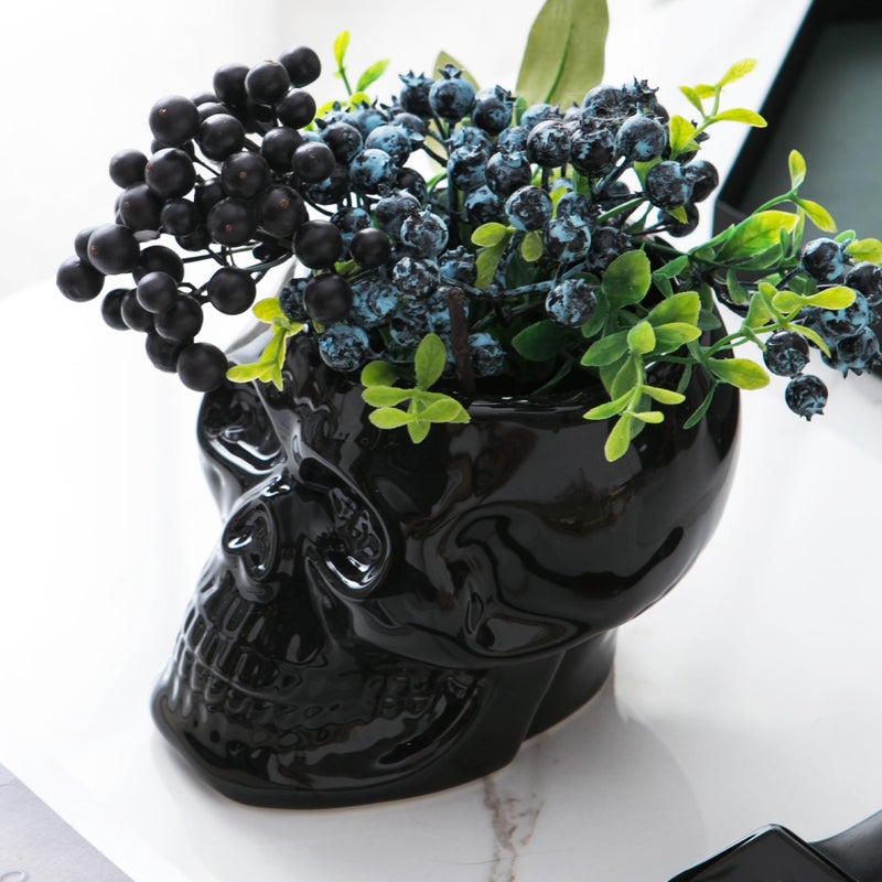 Tanvecle Skull Planter Pots, Skeleton Vase for Succulent, Flowers, Gothic Centerpiece for Table, Punk Home Decor and Accessories, Halloween and Day of The Dead Decorations - Black - Image 1
