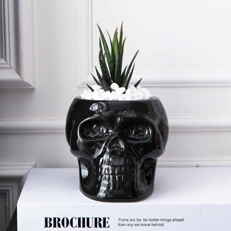 Tanvecle Skull Planter Pots, Skeleton Vase for Succulent, Flowers, Gothic Centerpiece for Table, Punk Home Decor and Accessories, Halloween and Day of The Dead Decorations - Black - Image 3