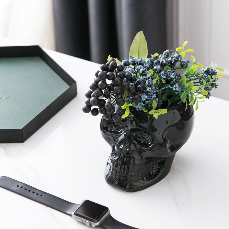 Tanvecle Skull Planter Pots, Skeleton Vase for Succulent, Flowers, Gothic Centerpiece for Table, Punk Home Decor and Accessories, Halloween and Day of The Dead Decorations - Black - Image 2