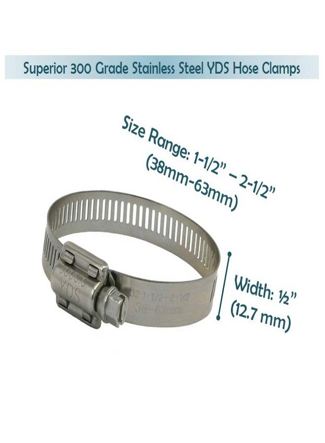 YDS SAE #32 Hose Clamp Stainless Steel 1-½ inch - 2-½ inch with High Torque, Worm Drive, ½ inch Band (Pack of 10) - Image 3