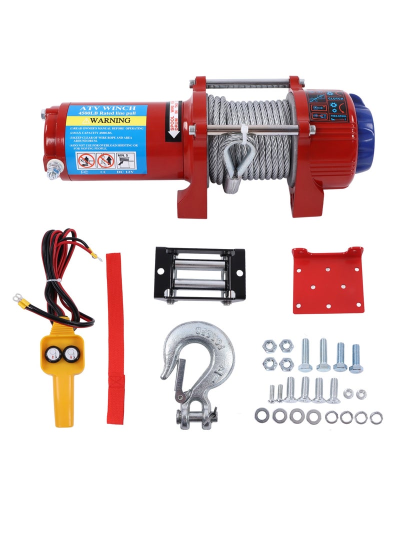Generic Winch Kit 4500lb/2041kg 12VDC with Roller Fairlead Mount Plate Hook Screws Nuts Red Ribbon  - Image 1