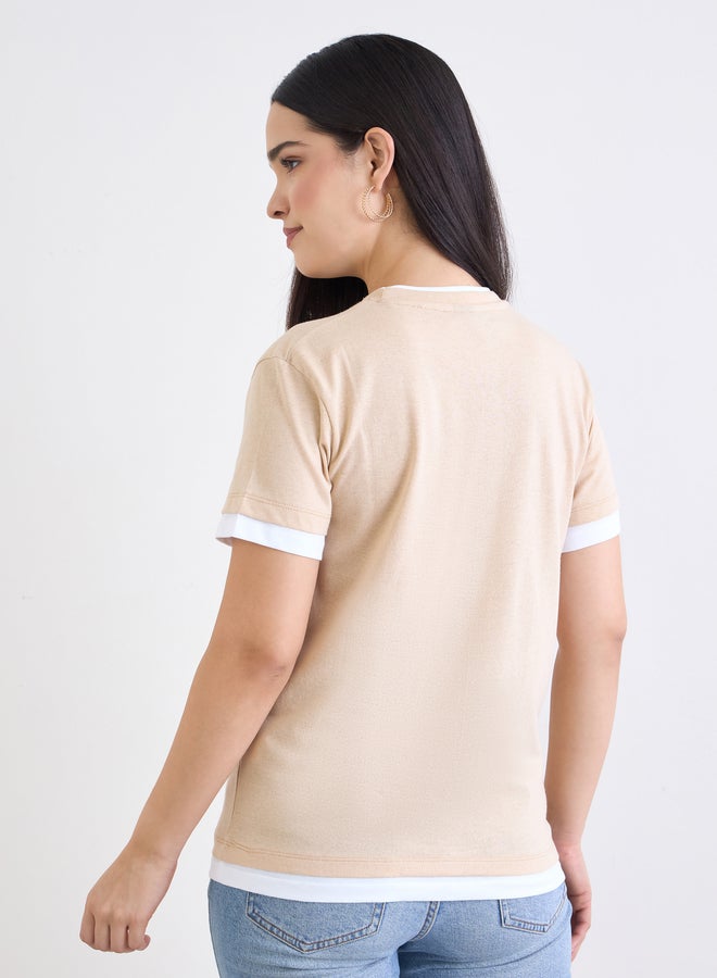 Styli Beige Regular Fit Cotton Ringer T-Shirt - Image 4
