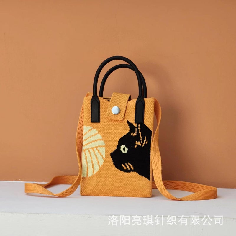 Knitted Mobile Phone Bag, Cartoon Cat Knitted Bag, Women'S Casual Bag, Brightly Colored Bag, Cross-Body Casual And Versatile Bag - Image 3