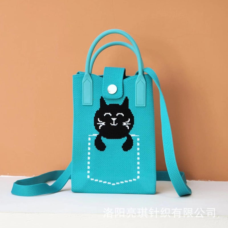 Knitted Mobile Phone Bag, Cartoon Cat Knitted Bag, Women'S Casual Bag, Brightly Colored Bag, Cross-Body Casual And Versatile Bag - Image 1