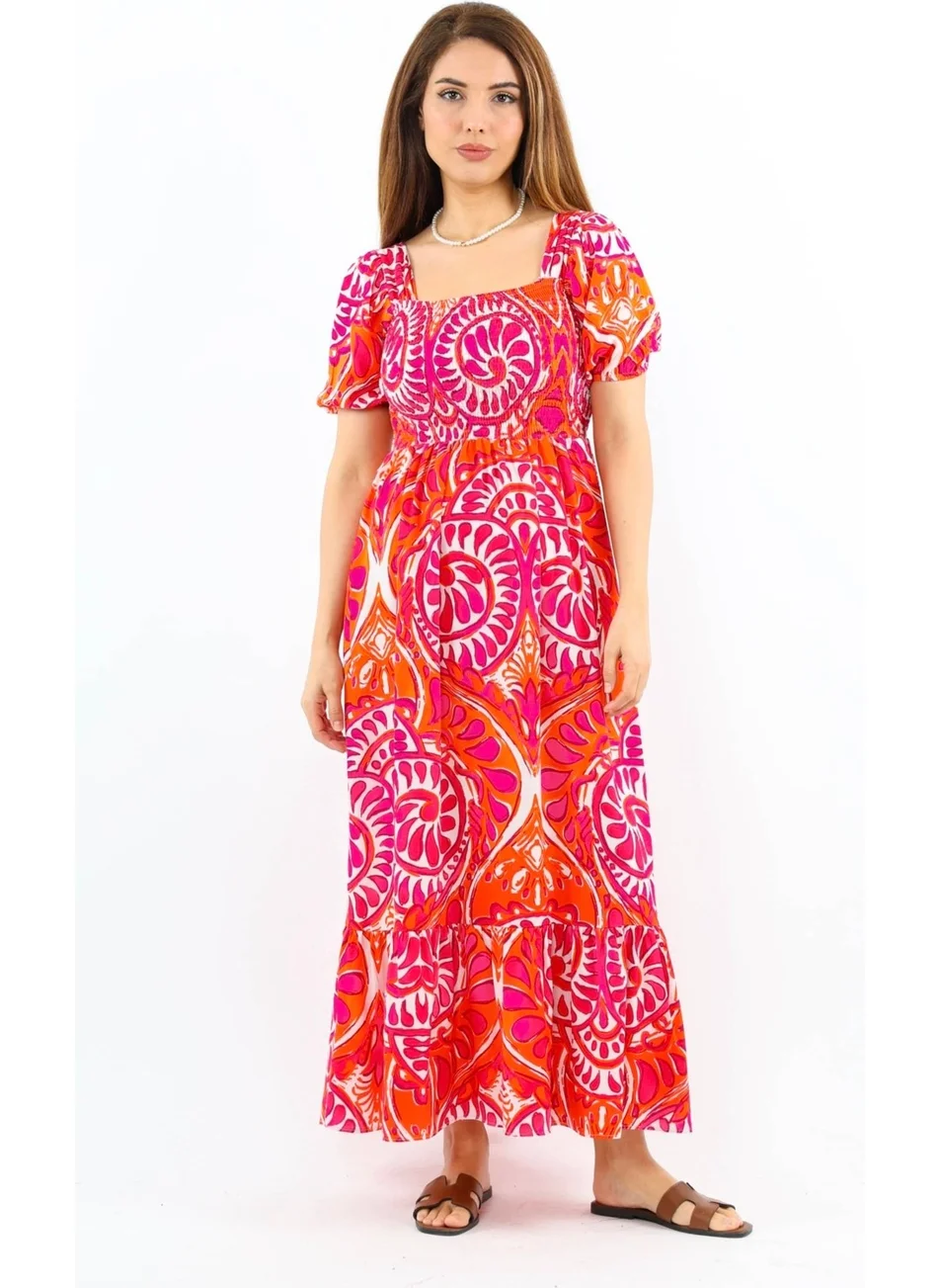Ritnice Women's Positano Orange Pink Gimped Viscose Long Dress