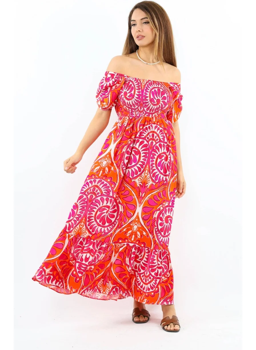 Ritnice Women's Positano Orange Pink Gimped Viscose Long Dress