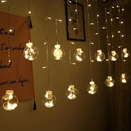 Chronos Wish Ball Curtain Lights 12 Wish Balls Window Curtain Hanging Light with 8 Flashing Modes Decoration for Diwali Christmas Wedding Party Home Warm White LED - Image 5