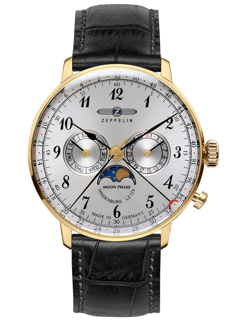 Zeppelin Leather Men 7038-1 Series Lz129 Hindenburg Analog Watch, Dial Color-Silver, Band Color-Black - Image 1