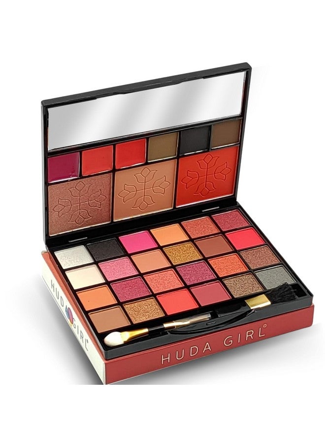 HUDA GIRL HUDA GIRL All-in-One Makeup Kit with Mirror - Includes 24 Eyeshadow Palette with Brush, 3 Eyebrow Powder, 3 Lip Gloss, 2 Applicator, Blush Contour and Highlighter Palette for Girl & Womens - Image 1