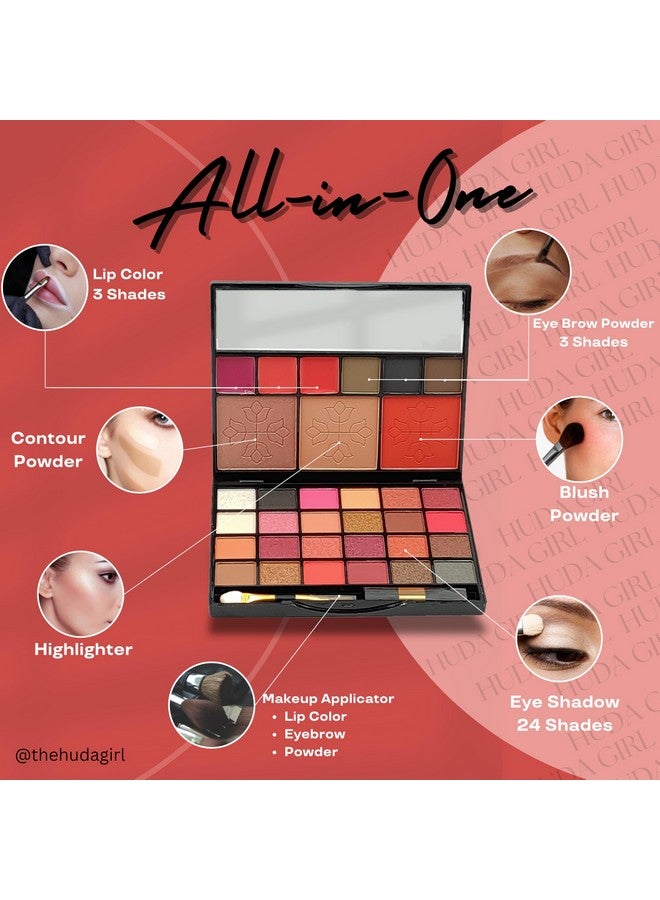 HUDA GIRL HUDA GIRL All-in-One Makeup Kit with Mirror - Includes 24 Eyeshadow Palette with Brush, 3 Eyebrow Powder, 3 Lip Gloss, 2 Applicator, Blush Contour and Highlighter Palette for Girl & Womens - Image 2