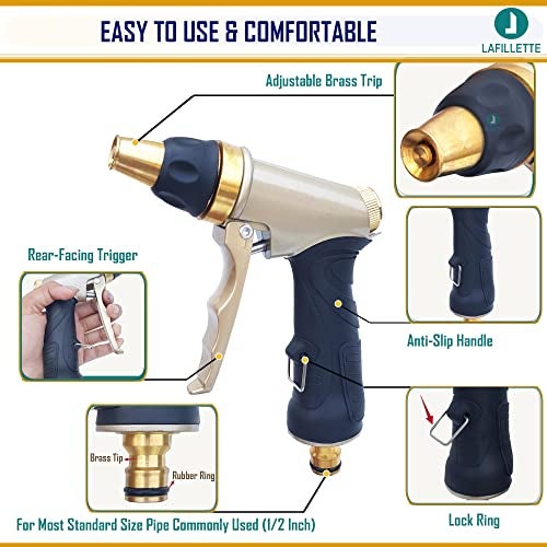 LAFILLETTE Multi-Functional Garden Hose Nozzle Sprayer with Full Brass Nozzle for Lawn, Gardening, Car Washing, Watering Plants (Gold) - Image 4