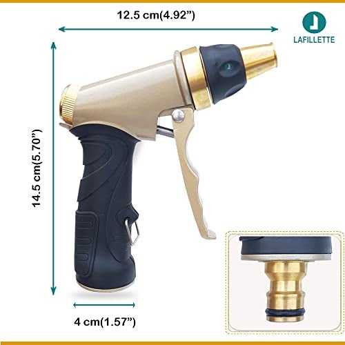 LAFILLETTE Multi-Functional Garden Hose Nozzle Sprayer with Full Brass Nozzle for Lawn, Gardening, Car Washing, Watering Plants (Gold) - Image 2