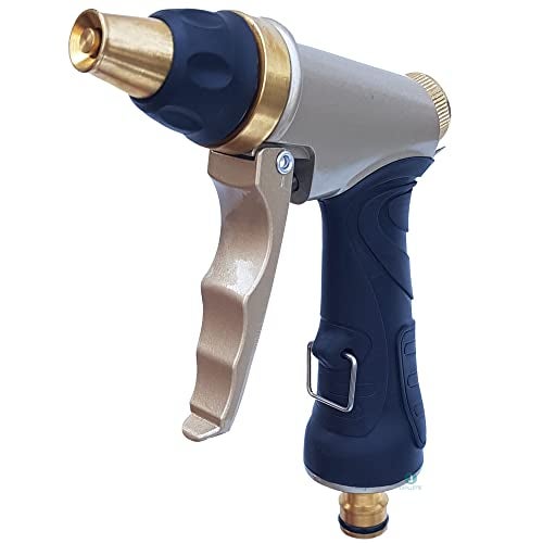 LAFILLETTE Multi-Functional Garden Hose Nozzle Sprayer with Full Brass Nozzle for Lawn, Gardening, Car Washing, Watering Plants (Gold) - Image 1
