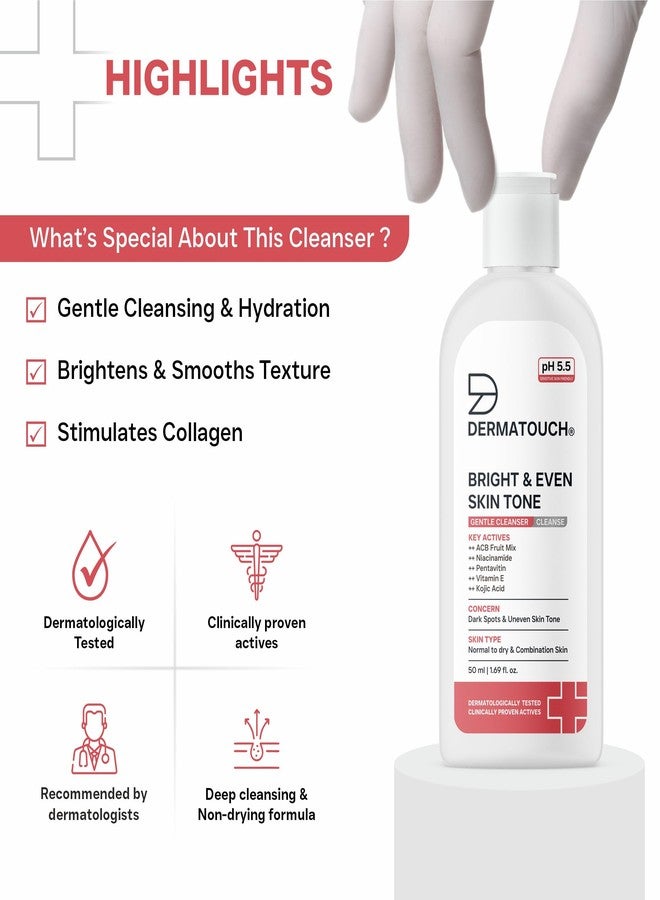 DERMATOUCH Bright & Even Skin Tone Gentle Cleanser | Helps Reduce Dark Spots & Uneven Tone | pH 5.5 Daily Face Wash | 50ml - Image 5