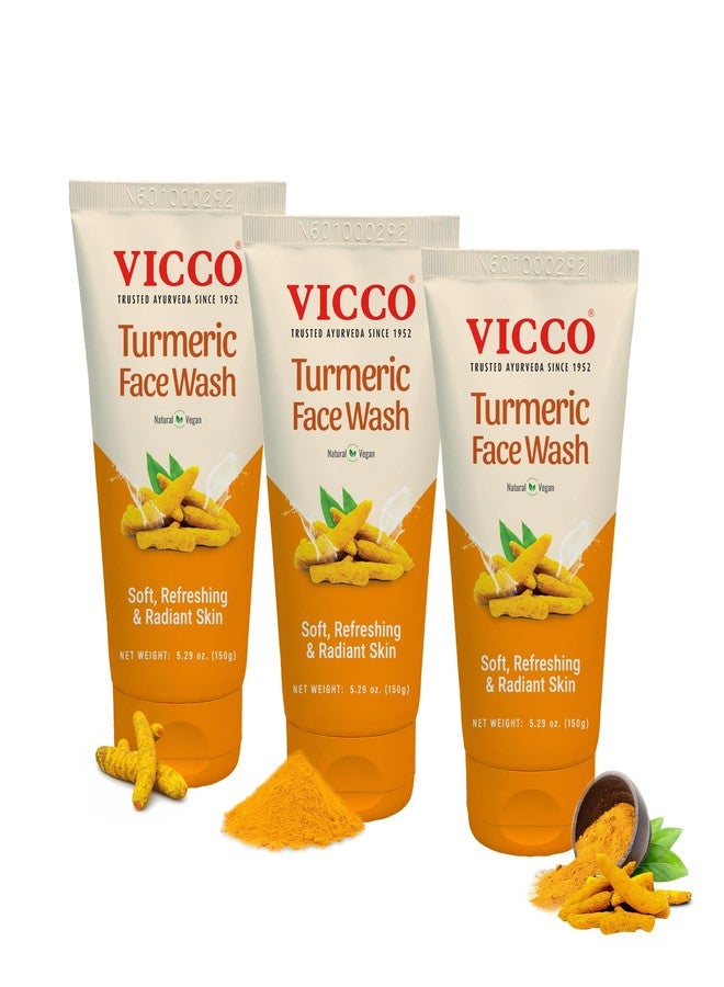 Vicco Turmeric Face Wash with Natural Ingredients - Gentle Facial Cleanser for Everyday Use, 5.29 Oz Tube (Pack of 3) - Image 1