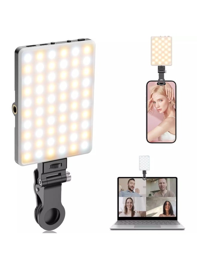 Portable Selfie Light,Rechargable 60 LED Phone Light with Clip & Double 1/4" Screw Hole,2500k-9000K Dimmable Camera Light for Phone/Laptop/Tablet/Camera, for Selfie/Video Conference  - Image 1