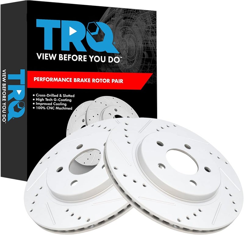 TRQ Rear Performance Brake Rotors Set Premium G-Coated Compatible with 2005-2014 Ford Mustang - Image 1