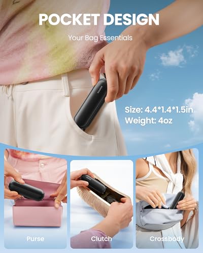 GAIATOP Portable Handheld Fan, 3 IN 1 Mini Foldable Travel Fans [17H Max Cooling Time] with Power Bank, Pocket Design USB Rechargeable for Travel Concert Lash Makeup, Summer Gifts for Women Girl Black - Image 2