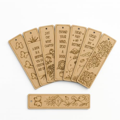 GENXTRA Engraved Wooden Bookmarks – Set of 10 | 5 x 1.5 Inch Laser Cut MDF Bookmarks with Inspirational Quotes & Decorative Designs – Ideal for Book Lovers, Students, Gifting, DIY Painting - Image 3