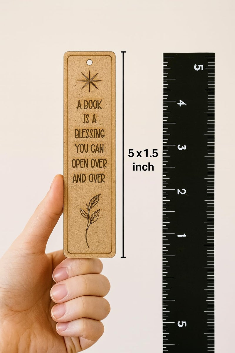 GENXTRA Engraved Wooden Bookmarks – Set of 10 | 5 x 1.5 Inch Laser Cut MDF Bookmarks with Inspirational Quotes & Decorative Designs – Ideal for Book Lovers, Students, Gifting, DIY Painting - Image 5