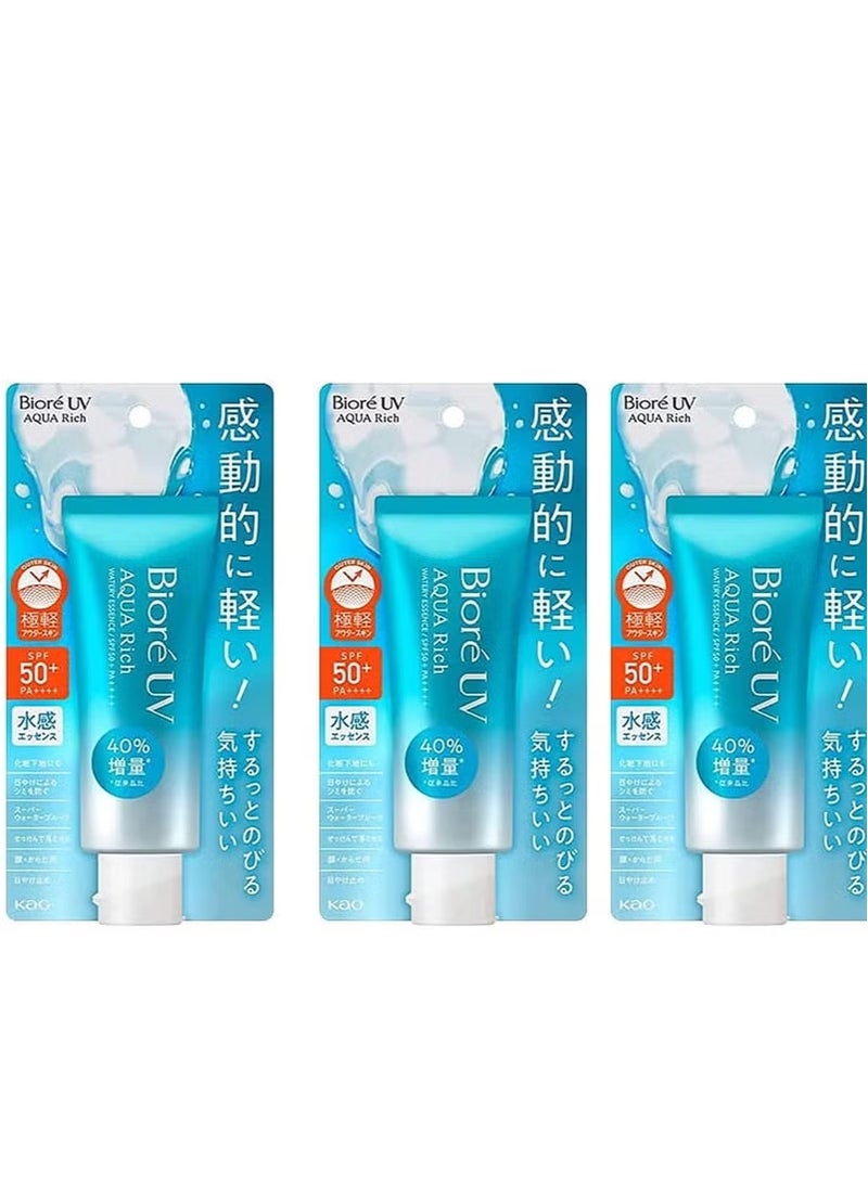 بيوريه بيور واقي شمس بتركيبة مائية خفيفة Biore UV Aqua Rich Watery Essence بمعامل حماية SPF 50+ PA++++، حجم 70 غرام، عبوة من 3 قطع. - Image 1