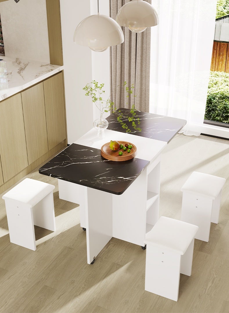 Generic Folding Dining Table Dining Table Removable Folding Dining Table Dining Table Set For 4 Space Saving Dining Table For Tight Spaces With 4 Chairs White Black  - Image 1