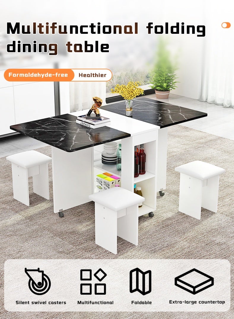 Generic Folding Dining Table Dining Table Removable Folding Dining Table Dining Table Set For 4 Space Saving Dining Table For Tight Spaces With 4 Chairs White Black  - Image 2
