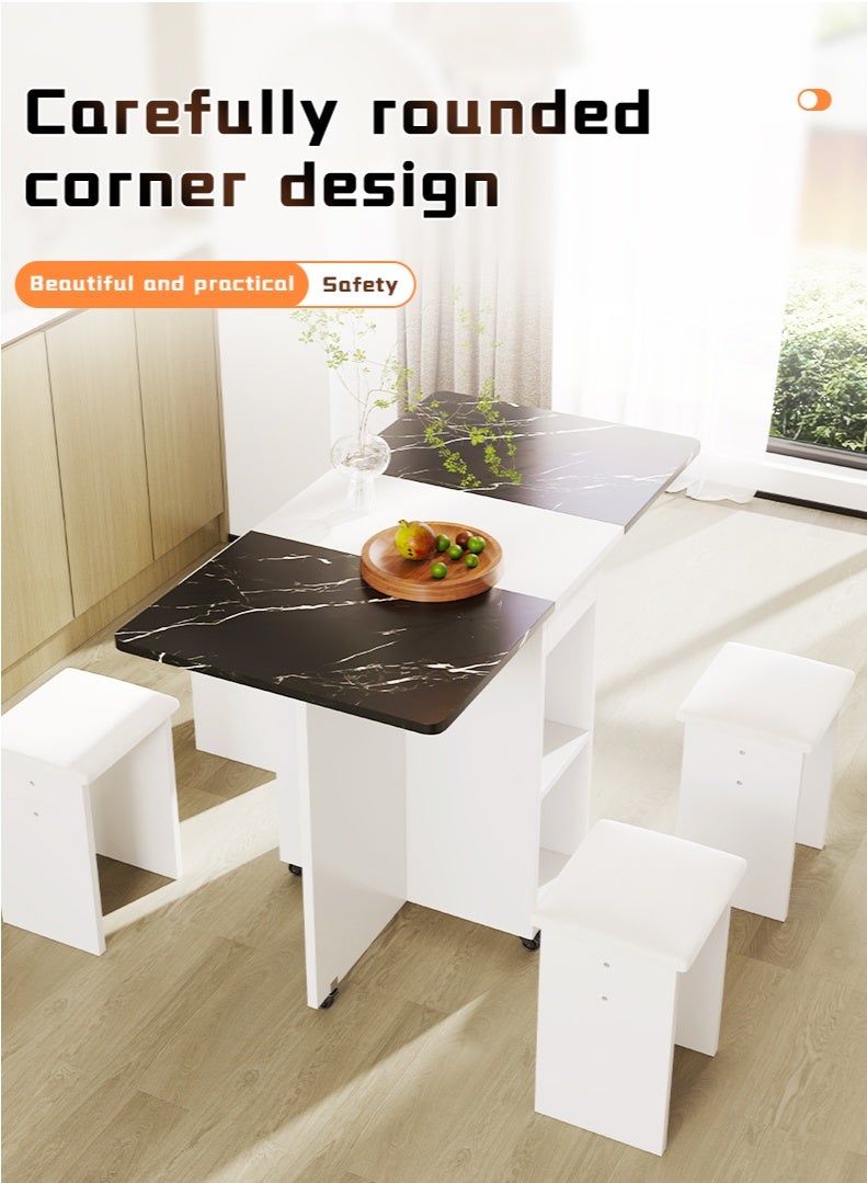 Generic Folding Dining Table Dining Table Removable Folding Dining Table Dining Table Set For 4 Space Saving Dining Table For Tight Spaces With 4 Chairs White Black  - Image 3