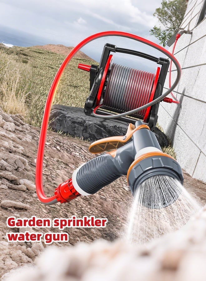 ALongDeng Retractable Garden Hose Reel with 30M Water Hose, All-In-One Hose Reel Set with 8-Mode Spray Nozzle, Sturdy Wall/Cart Mount Holder for Garden Watering, Car Washing & Lawn Cleaning - Image 2