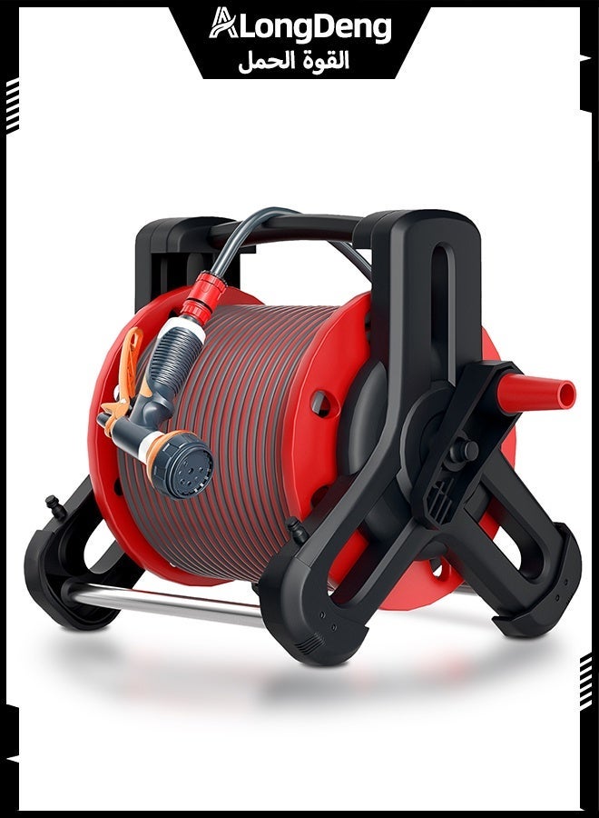ALongDeng Retractable Garden Hose Reel with 30M Water Hose, All-In-One Hose Reel Set with 8-Mode Spray Nozzle, Sturdy Wall/Cart Mount Holder for Garden Watering, Car Washing & Lawn Cleaning - Image 1