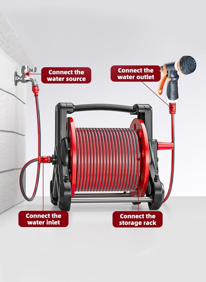 ALongDeng Retractable Garden Hose Reel with 30M Water Hose, All-In-One Hose Reel Set with 8-Mode Spray Nozzle, Sturdy Wall/Cart Mount Holder for Garden Watering, Car Washing & Lawn Cleaning - Image 4