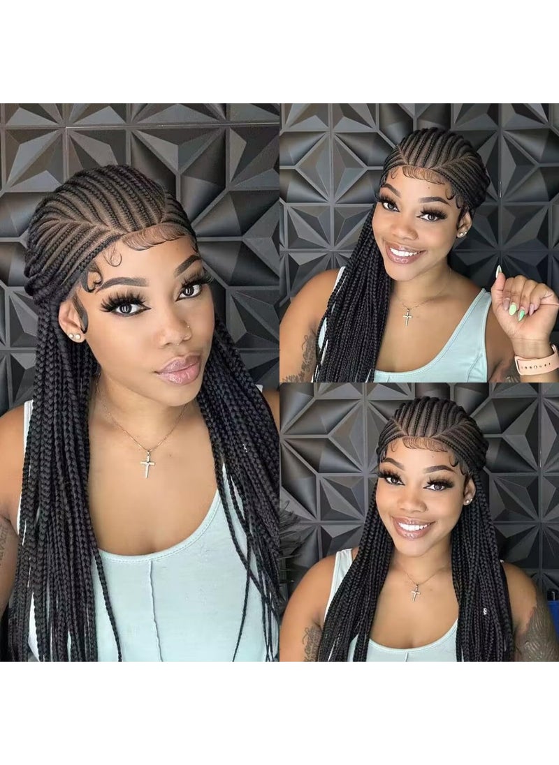Ali Pearl - Ali Pearl Hair Wig 36 Inch Braided Lace Wig Premium Synthetic 13x6 Lace Front Cornrow Braided Wigs Knotless Box Braided Wigs for Black Women with Natural HairlineThicknessLightweight1B - Image 1