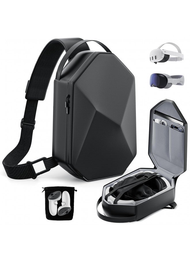 annapro annapro Carrying Case for Meta Quest 3S/Quest 3/Quest 2/Vision Pro, Hard Travel Case Compatible with Kiwi Design/BOBOVR Elite Battery Strap and Controllers Accessories, Crossbody Shoulder Backpack  - Image 1